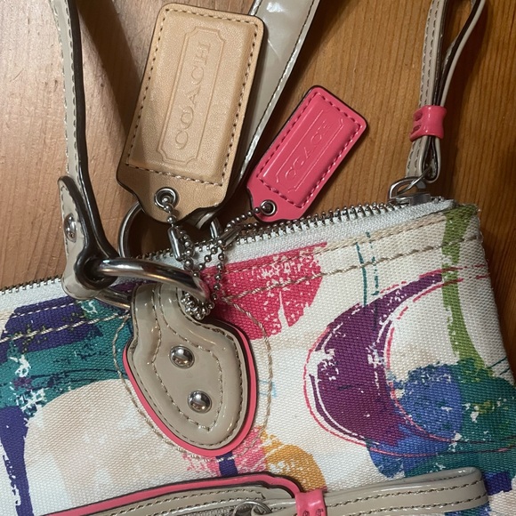 Coach Bag Poppy Signature C Stamped Hallie Multicolor Canvas Tote - Picture 7 of 17